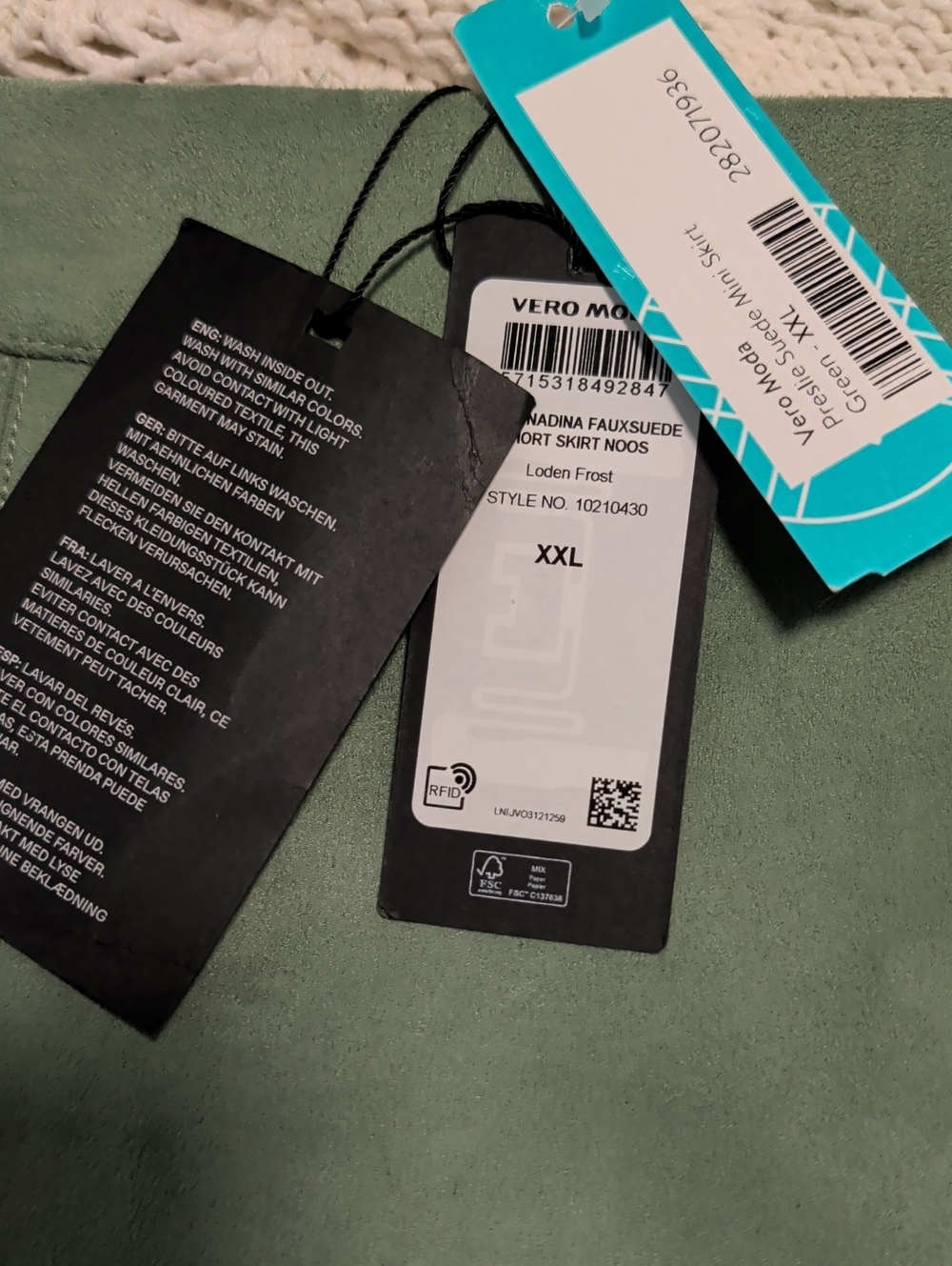 Vero Moda- Size XXL Sage Green Suede-Look Mini Skirt Silver Zipper Back NWT - Picture 6 of 8
